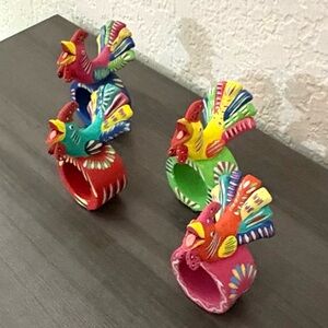Ortega Clay Mexican Folk Art Rooster Napkin Ring Holders